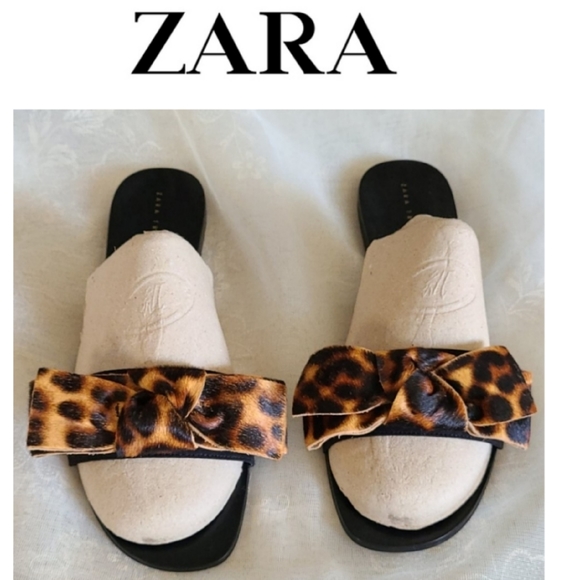 ZARA TRAFALUC LEOPARD PRINT BOW SLIDES